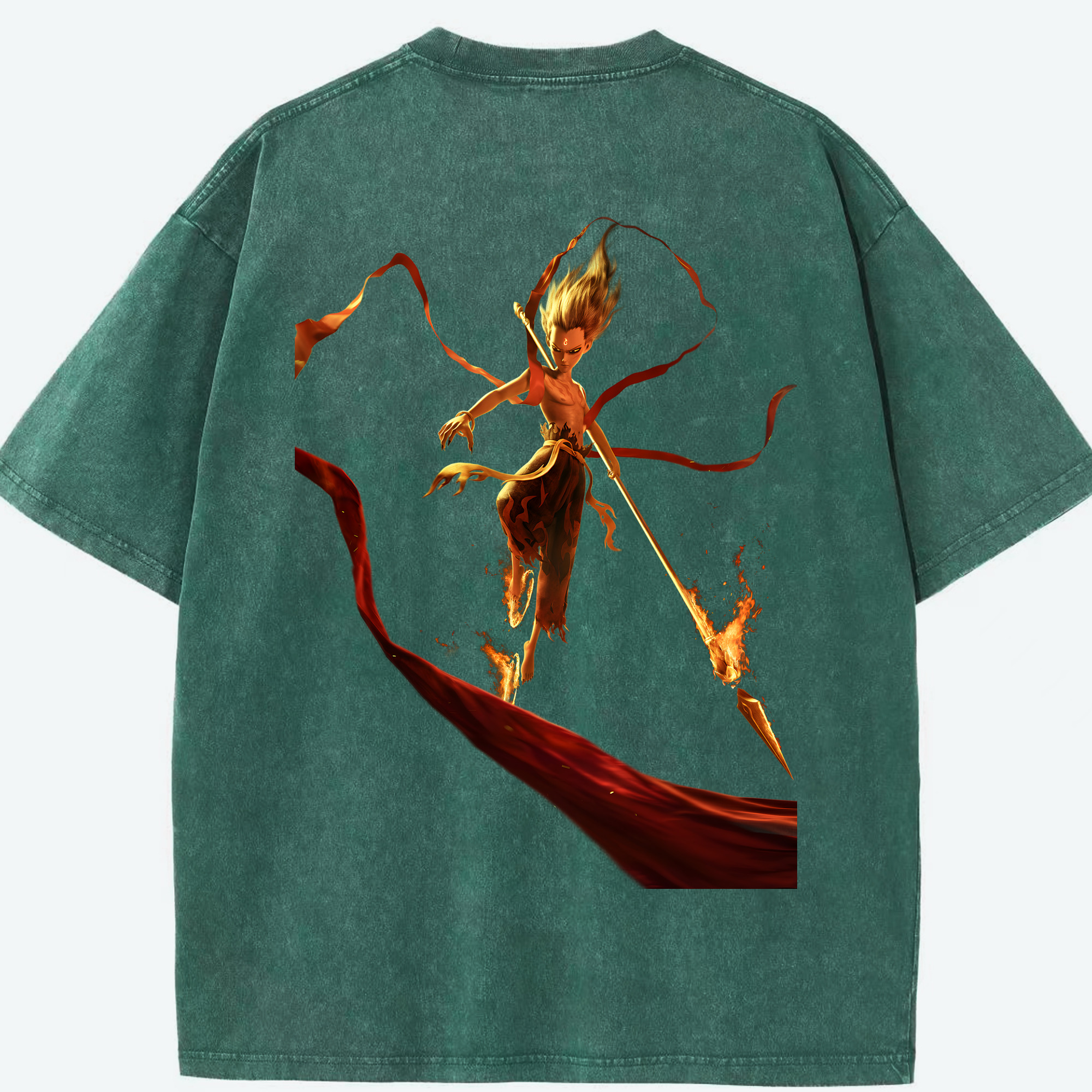 （画像用） Ne Zha 2 ナタ 魔童の大暴れ 綿100% ヴィンテージ風 半袖Tシャツ（背面プリント）